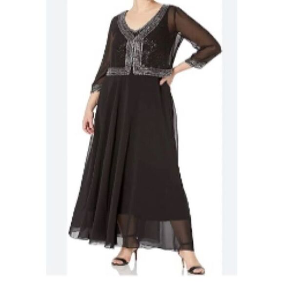 J Kara Women's Beaded Two Piece Jacket Dress in Black NWT Size 6 - Picture 1 of 8